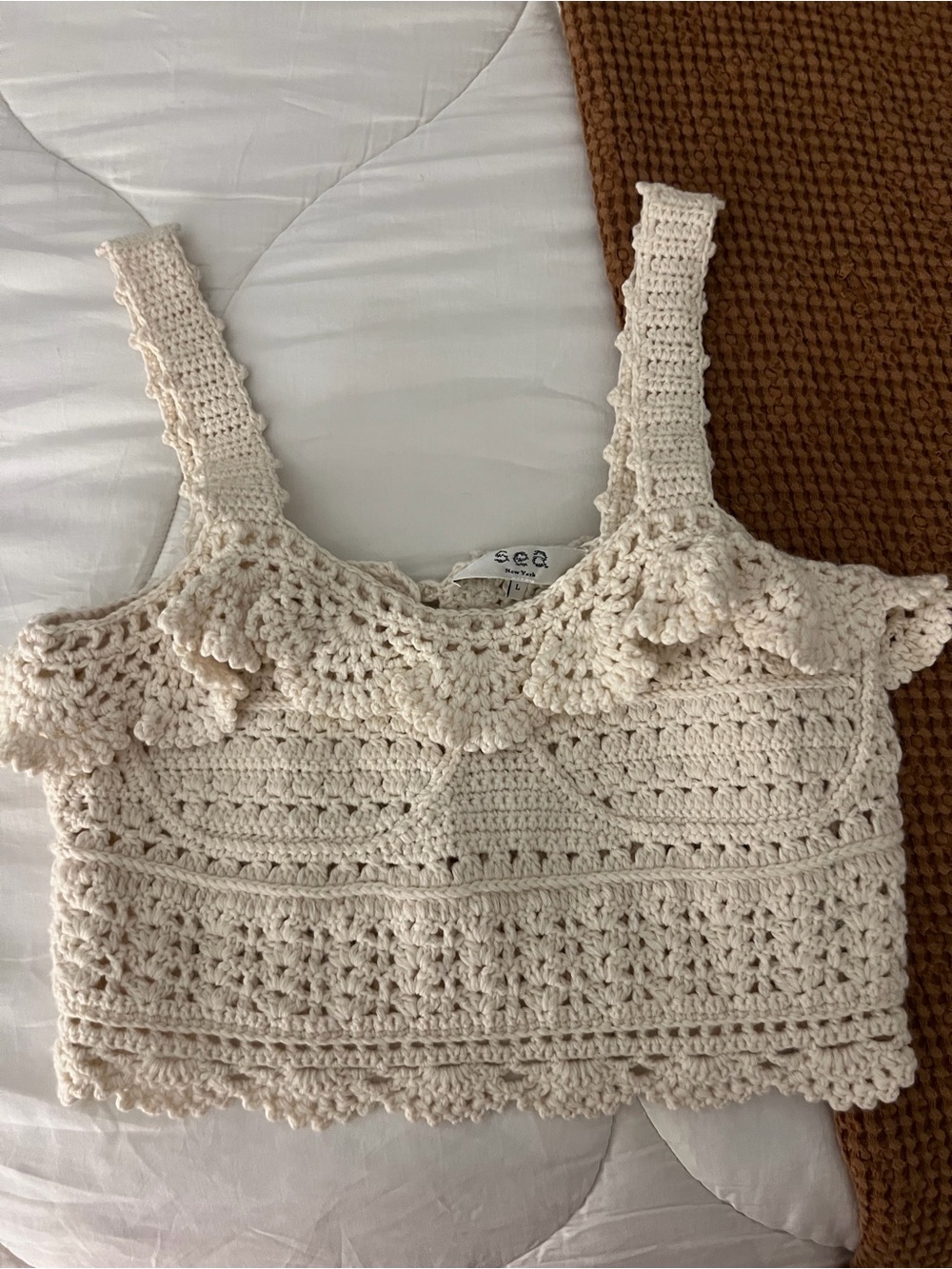 SEA New York Crochet Ruffled Women’s Tank Top - Cream